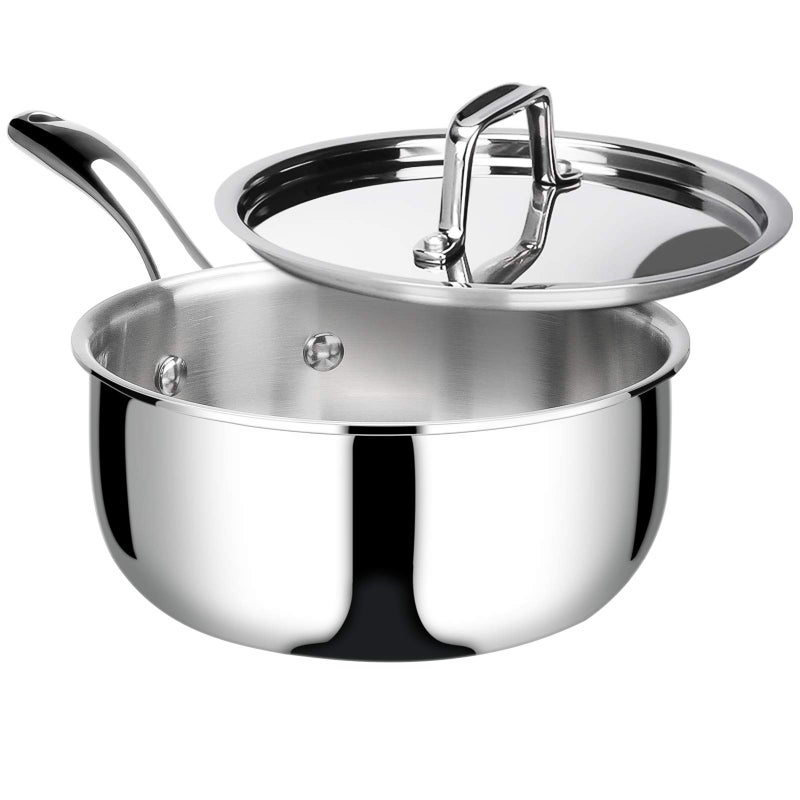 Duxtop Whole-Clad Tri-Ply Stainless Steel Saucepan with Lid, 3 Quart, Kitchen Induction Cookware - Image 1